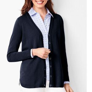 Talbots Dark Navy Blue Girlfriend/Boyfriend Cardigan Sweater Size Large Petite